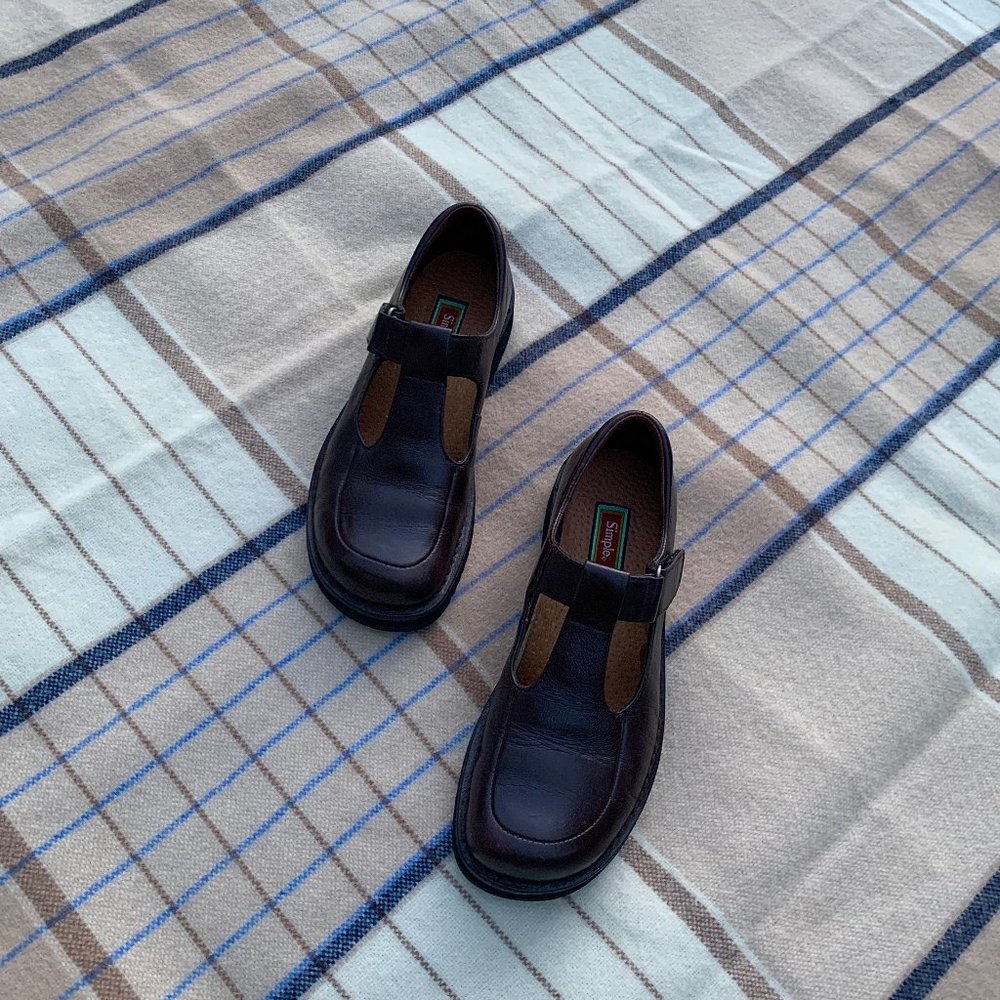 Vintage Y2K Simple Shoes t-bar chunky leather loafers